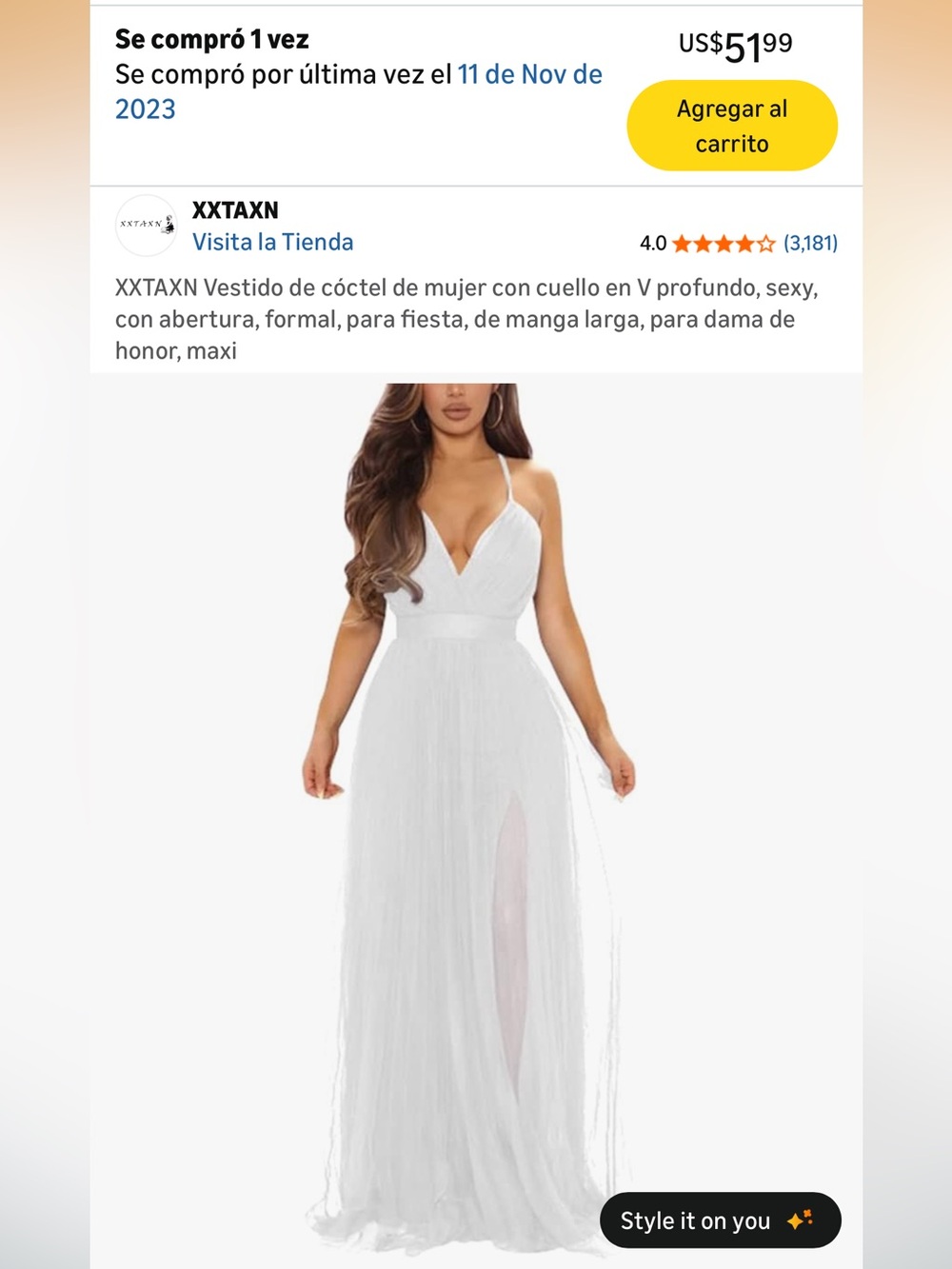 Amazon White V-Neck Sheer Overlay Maxi Dress - Picture 3 of 3
